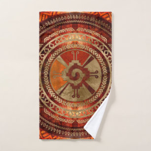 Hunab Ku Mayan symbol Burnt Orange and Gold Bath Towel Set
