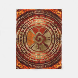 Hunab Ku Mayan symbol Burnt Orange and Gold Fleece Blanket