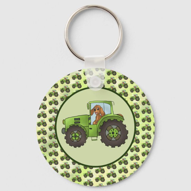 Hund mit Trecker  Key Ring (Front)