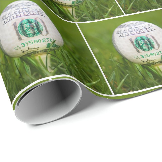 Hundred Dollar Bill Golf Ball  Wrapping Paper (Roll Corner)