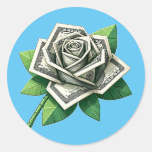 hundred dollar bills origami rose art  classic round sticker