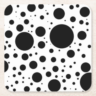 Hundreds of Black Dots and Circles in Varying Size Square Paper Coaster