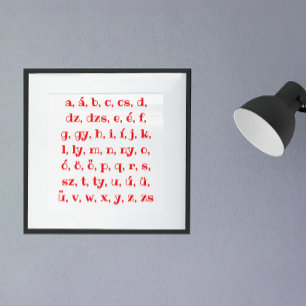 Hungarian alphabet in  red poster
