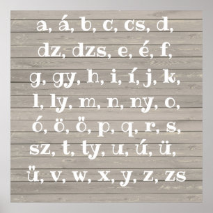 Hungarian alphabet in  wood look poster