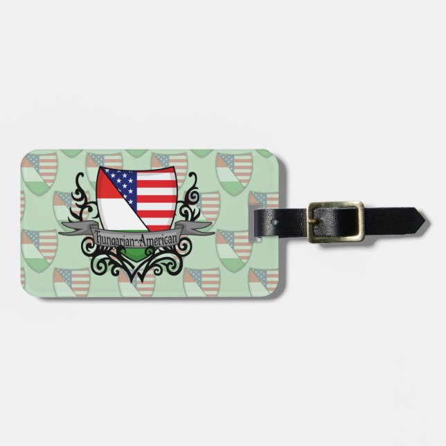 Hungarian-American Shield Flag Luggage Tag (Front Horizontal)