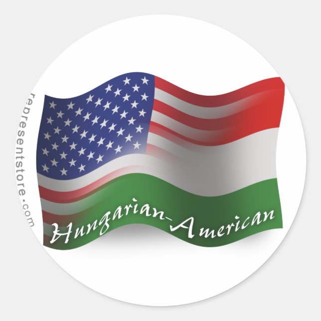 Hungarian-American Waving Flag Classic Round Sticker (Front)
