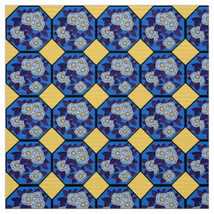 Hungarian Art Deco Royal Blue and Yellow Fabric