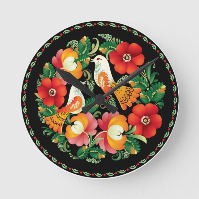 Hungarian Birds and Flowers Plate Round Clock (Front)
