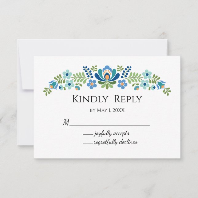 Hungarian Design Blue Birds RSVP Card (Front)