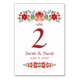 Hungarian Design Red Flowers Table Number Card