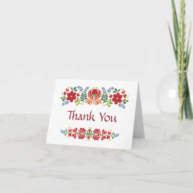 Hungarian Design Red Flowers Thank You Card (Front)