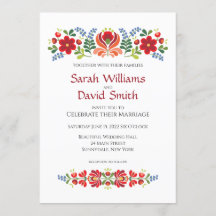 Hungarian Design Red Flowers Wedding Invitation