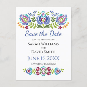 Hungarian Design Violet Floral Wedding Announcement Postcard
