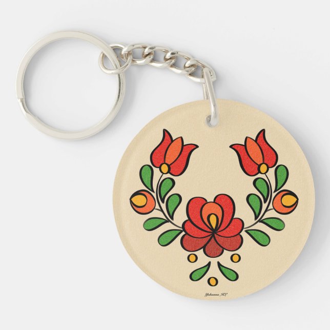 Hungarian Embroidery Pattern - Acrylic Keychain (Front)