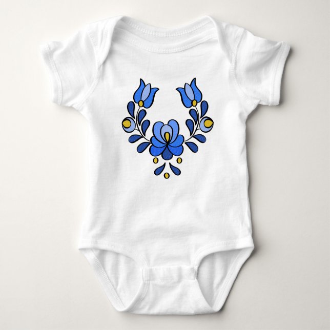 Hungarian Embroidery Pattern, "Matyo" Baby Bodysuit (Front)