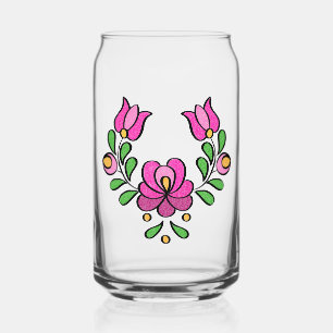 Hungarian Embroidery Pattern, "Matyó" - pink Can Glass