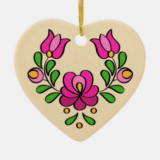 Hungarian Embroidery Pattern, "Matyó" - pink Ceramic Ornament