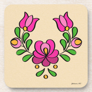 Hungarian Embroidery Pattern, "Matyó" - pink Coaster