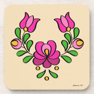 Hungarian Embroidery Pattern, "Matyó" - pink Coaster