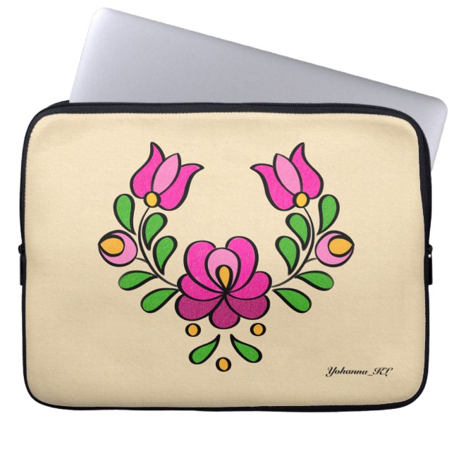 Hungarian Embroidery Pattern, "Matyó" - pink Laptop Sleeve (Front)