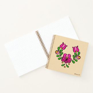 Hungarian Embroidery Pattern, "Matyó" - pink Notebook