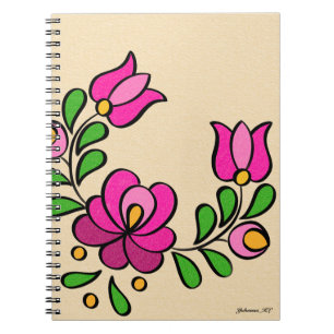 Hungarian Embroidery Pattern, "Matyó" - pink Notebook