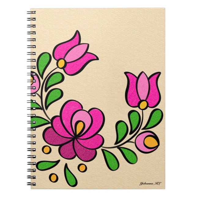 Hungarian Embroidery Pattern, "Matyó" - pink Notebook (Front)