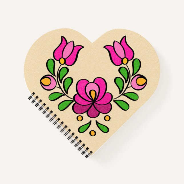 Hungarian Embroidery Pattern, "Matyó" - pink Notebook (Front)