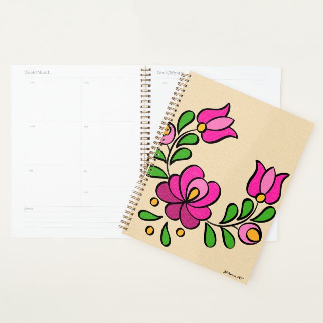 Hungarian Embroidery Pattern, "Matyó" - pink Planner (Display)