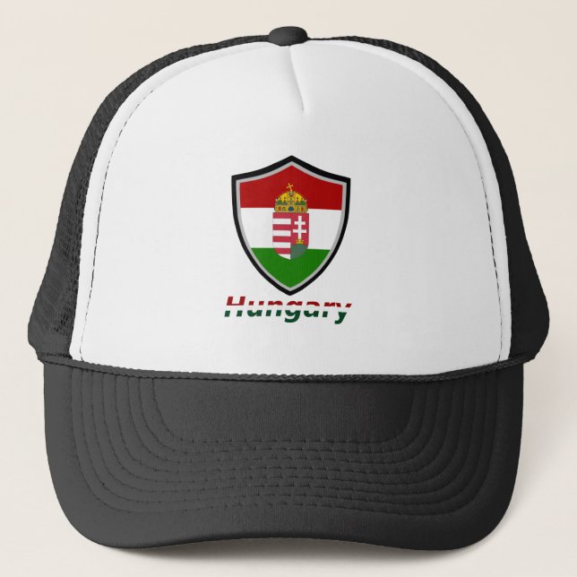 Hungarian flag-coat arms trucker hat (Front)