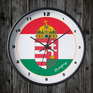 Hungarian Flag, Emblem & Hungary trendy fashion Round Clock