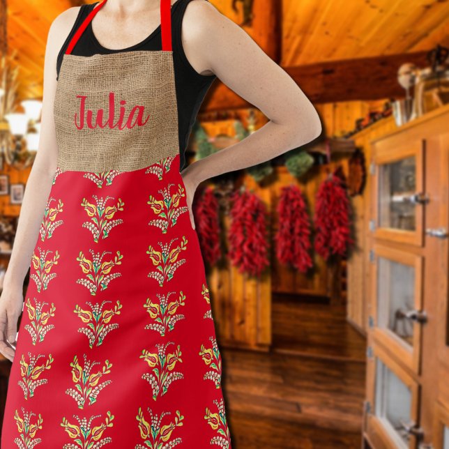 Hungarian floral pattern in red apron (Creator Uploaded)