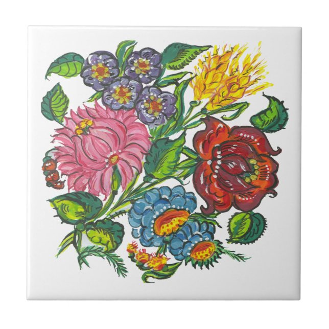 Hungarian flowers ceramic tile (Front)