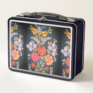 hungarian flowers -vibrant colors metal lunch box