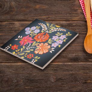 hungarian flowers -vibrant colours ceramic tile