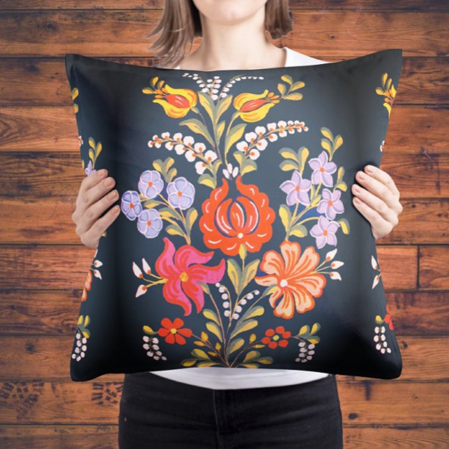 hungarian flowers -vibrant colours  cushion (Creator Uploaded)