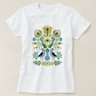 Hungarian Folk Art Birds in Blue and Gold T-Shirt