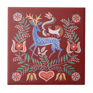 Hungarian Folk Art Ceramic Tile