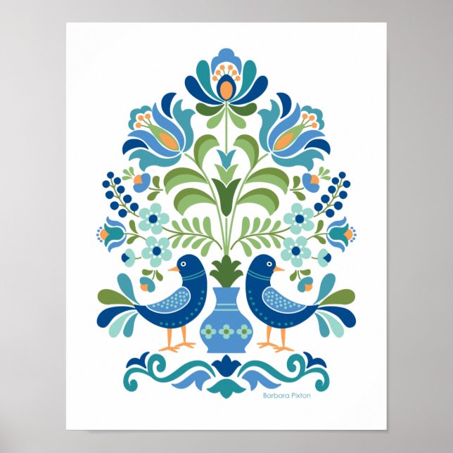 Hungarian Folk Design Birds Poster (Front)