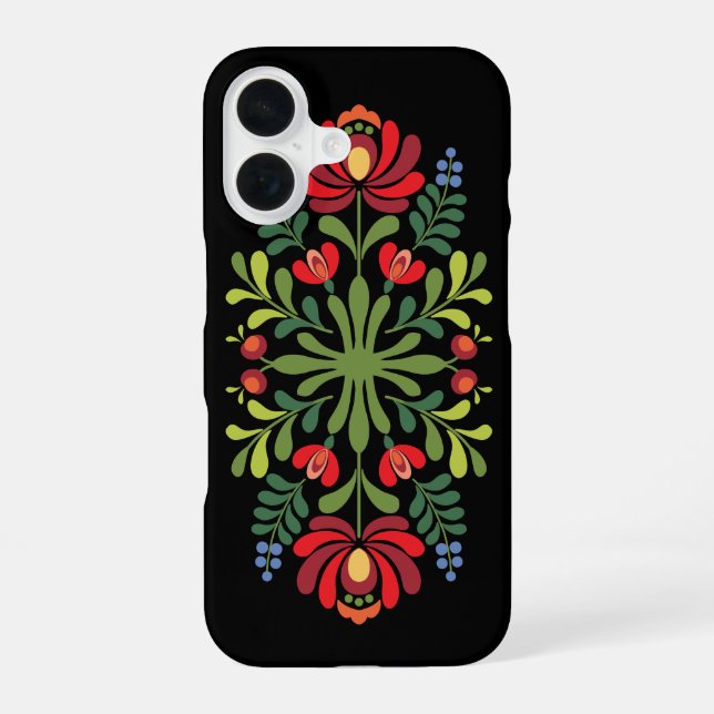 Hungarian Folk Design Red and Pink iPhone 16 Case (Back)