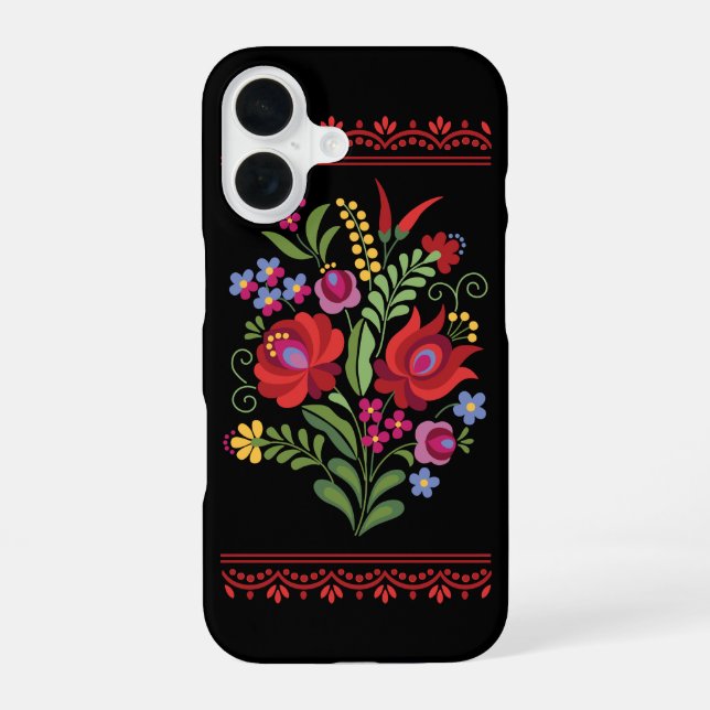Hungarian Folk Design Red Peppers iPhone 16 Case (Back)