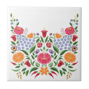 Hungarian folk pattern – Kalocsa embroidery flow Ceramic Tile