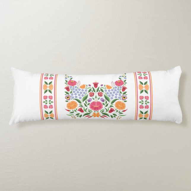 Hungarian folk pattern – Kalocsa embroidery flower Body Cushion (Front)