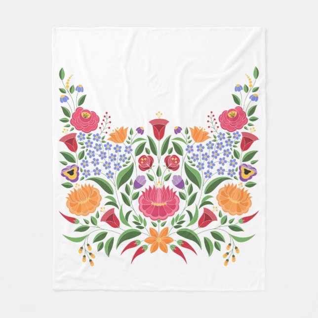 Hungarian folk pattern – Kalocsa embroidery flower Fleece Blanket (Front)