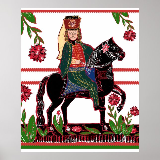 Hungarian Hussar Folk Art Cavalry Officer on Horse Poster (Front)