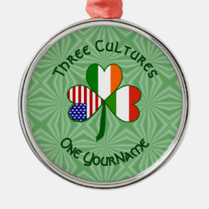 Hungarian Irish American Flag Shamrock Metal Ornament