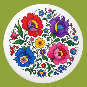Hungarian Kalocsa Florals Folk Art Ceramic Knob