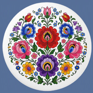 Hungarian Kalocsa Folk Art Flowers Ceramic Knob