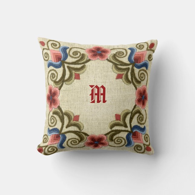 Hungarian Needlework Monogram Cushion (Front)