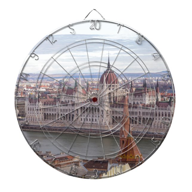 Hungarian Parliament Budapest by day Dartboard (Front)